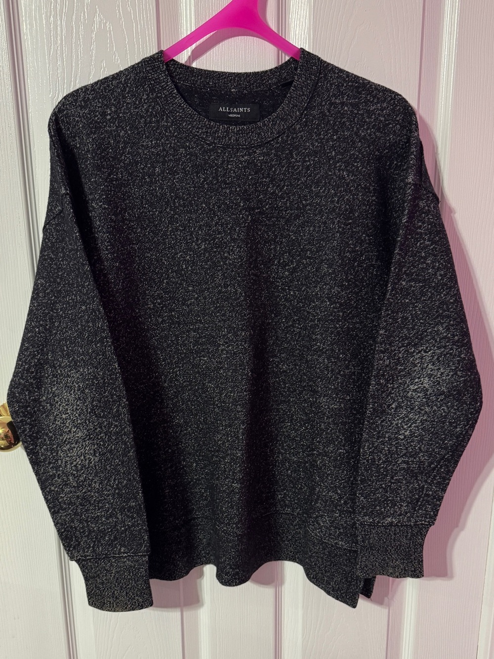 AllSaints Men's Charcoal Marled Crewneck Sweater